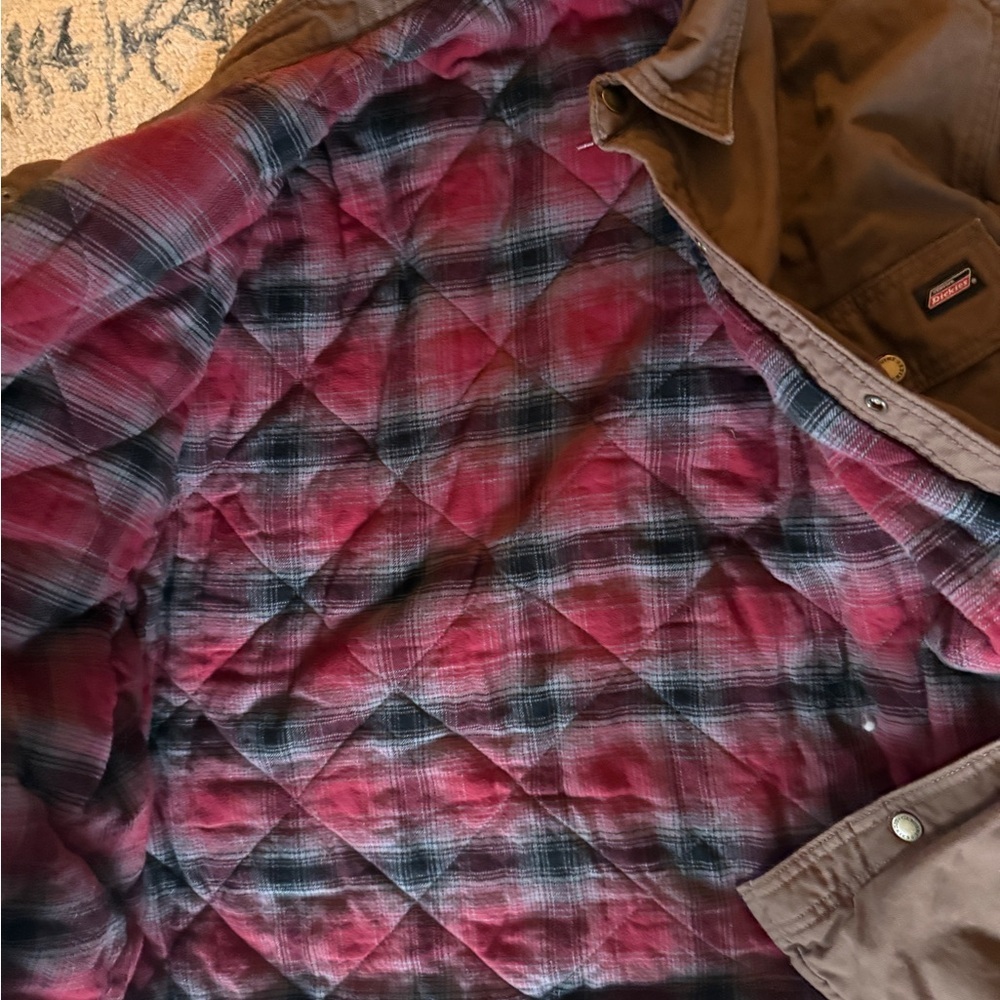Dickies Brown Canvas Field Jacket with Red Plaid Lining - Picture 3 of 4